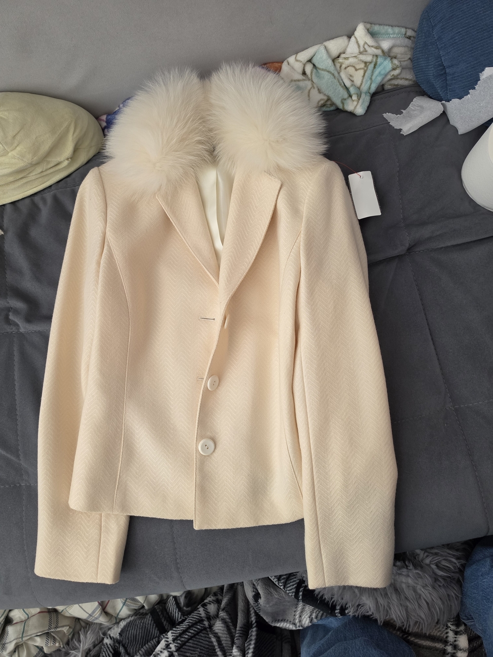 Linda Allard Ellen Tracy 100% Fox Fur Collar Blazer Style Coat Pink W10P